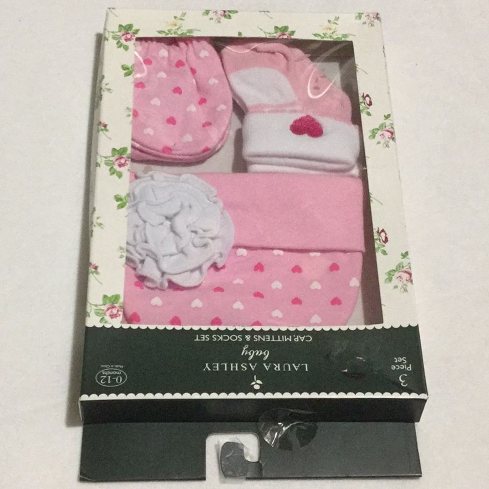 Laura Ashley baby 3 Piece Set Pink Hearts - Picture 3 of 3
